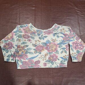 VINTAGE 1990s Objects D'art Floral Cropped Boat Neck Knit Crop Top Sweater Sz: S